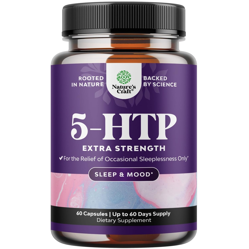 5 HTP Supplement 5- Hydroxytryptofan - 5HTP 100mg na serwowanie łagodnego uśpienia ziołowego i wzmacniania nastroju - 5-HTP 100 mg na serwowanie suplementu nastroju i wsparcia snu kapsułki z Griffonia Simplicifolia