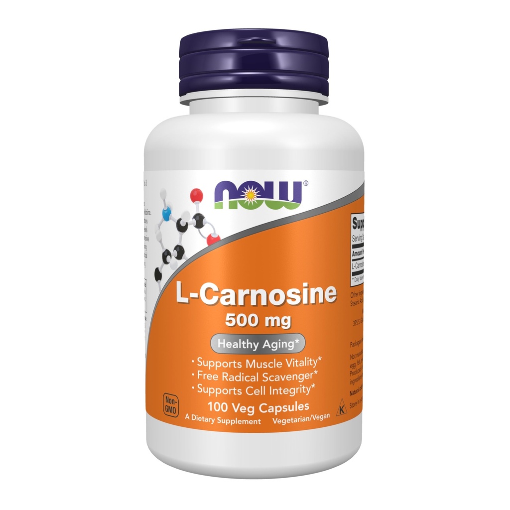 Teraz żywności Suplementy, L- Carnosine (Beta- Alanyl- L- Histydyna) 500 mg, Zdrowe Starsze, 100 Kapsułki Veg