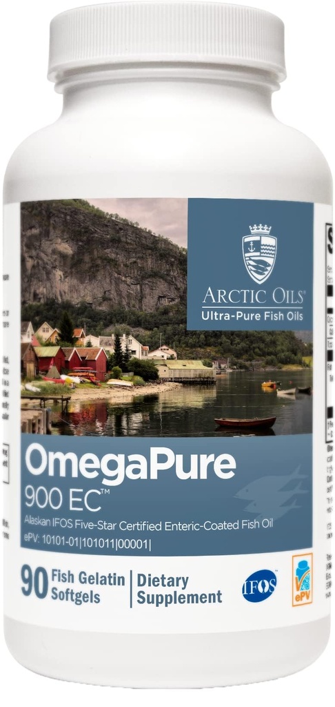 XYMOGEN OmegaPure 900 EC - Alaskan IFOS Five-Star Certified Omega 3 Fish Oil - EPA DHA Fish Oil Supplement- Wsparcie układu krążenia i zdrowia mózgu (90 Entericic- Coated Softgels)