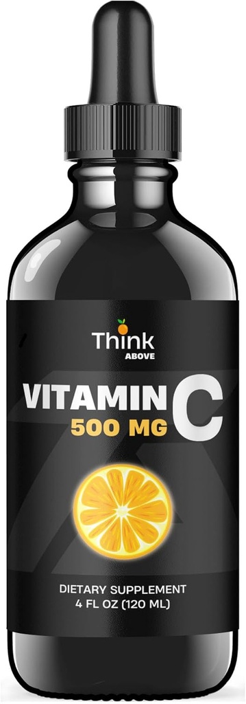Witamina płynna C - duża dawka - Krople witaminy C - dla dorosłych i dzieci - 500 mg - Płynna VIT C - Nie GMO - Suplement płynny witaminy C (4 fl oz 120 ml)