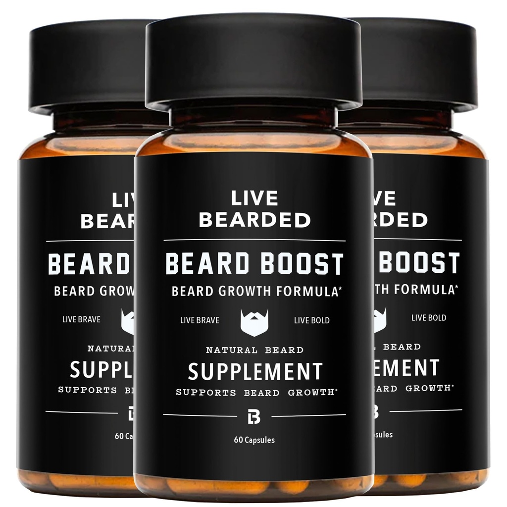 Na żywo Broda Boost - Broda wzrost Witaminy dla mężczyzn z Biotin, Kolagen, Silica, Fo- Ti Root - Wzrost twarzy włosów dla mężczyzn, Made in USA 124; 90- Day Supply