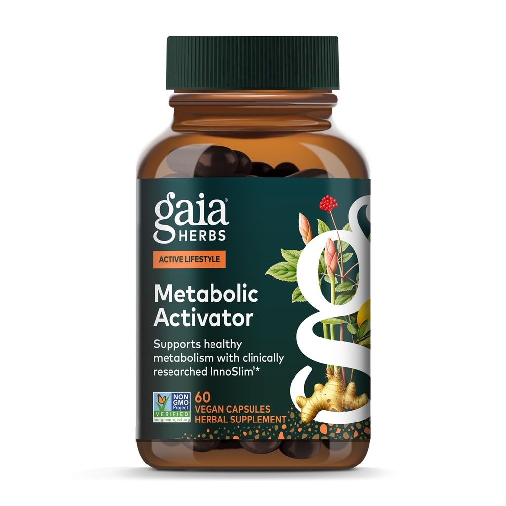 Gaia Herbs Metabolic Activator - Natural Energy Supplement for Metabolic Support - Made with Panax Notoginseng & Astragalus Extract - Free from Dairy, Soy & Gluten - 60 Kapsułek (60 Sług)