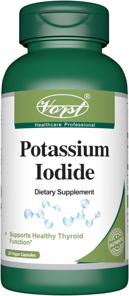 Jodek potasu 800mcg 120 Kapsułki Vegan 124; Suplement wsparcia dla tarczycy dla kobiet i mężczyzn *
