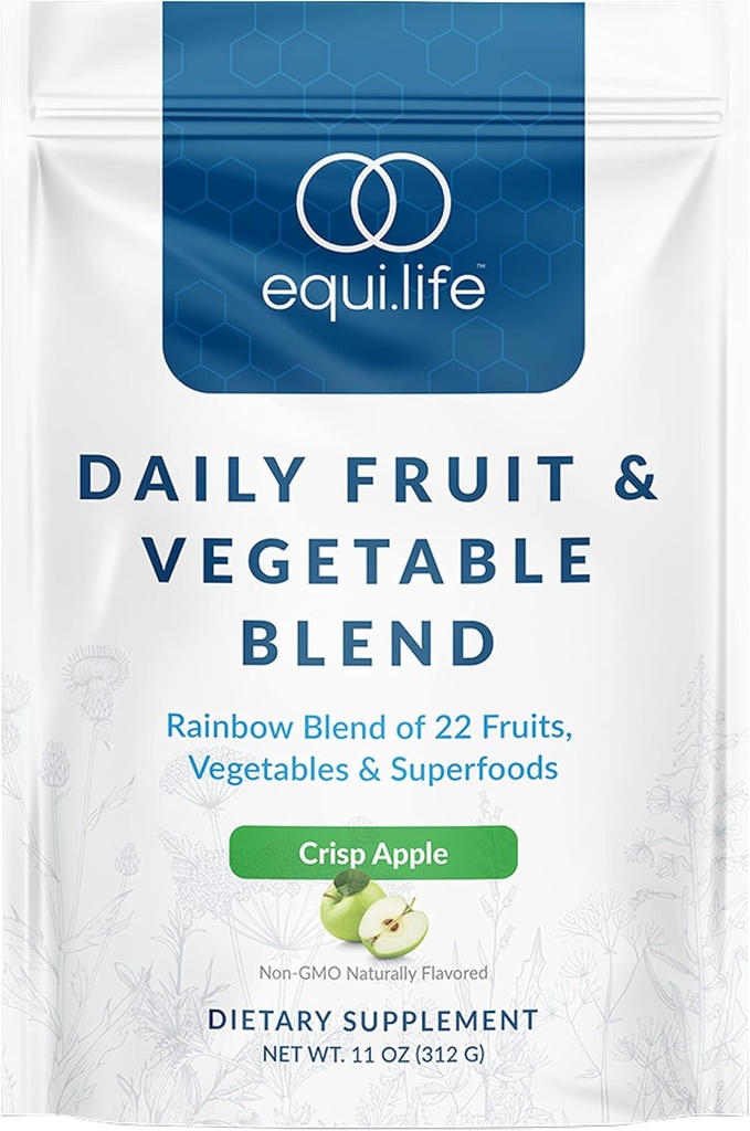 Equilife Daily Fruit & Wegetable Blend, Superfood Antioksydant Supplement, Crisp Apple Flavor z witaminą C, włókno i 9 Esential Acids Amino, Wspomaga energię, niski cukier, wegan, 30 Służenia