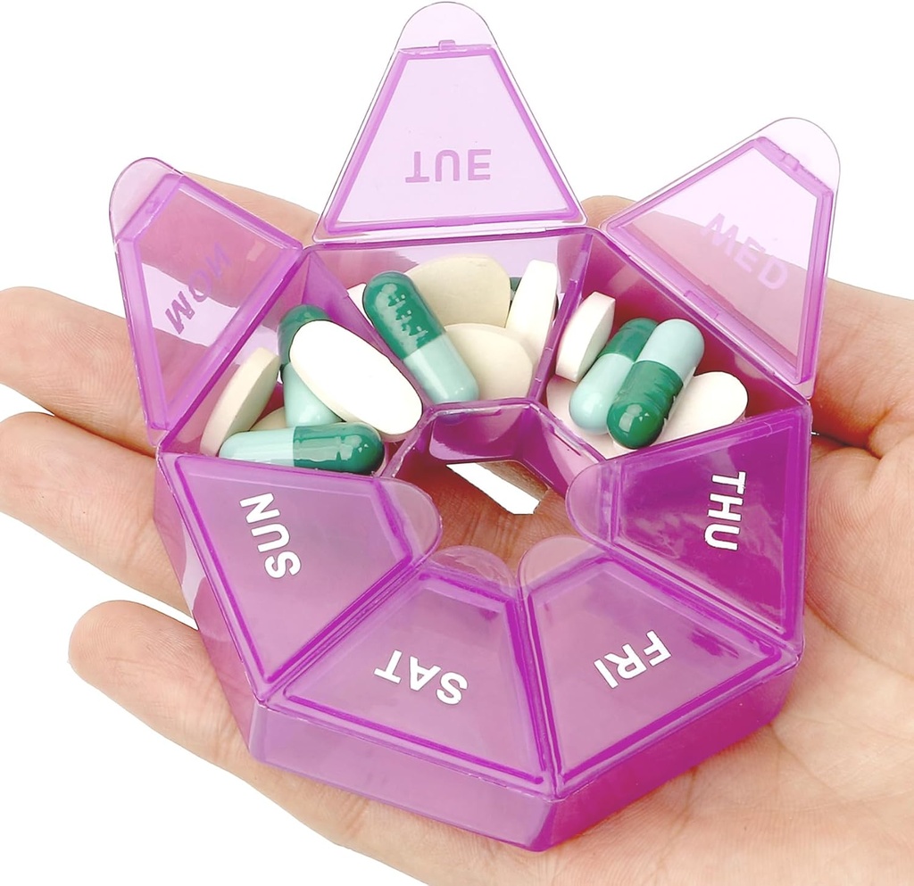 Pill Organizer, Pill Box, Small Pill Case, Medicine Pill Organizer 1 Time a Day, Weekly Pill Organizer, Pill Container, Pill Holder, Daily Pill Organizer Travel Pill Organizer 7 Day (Purpurowy)