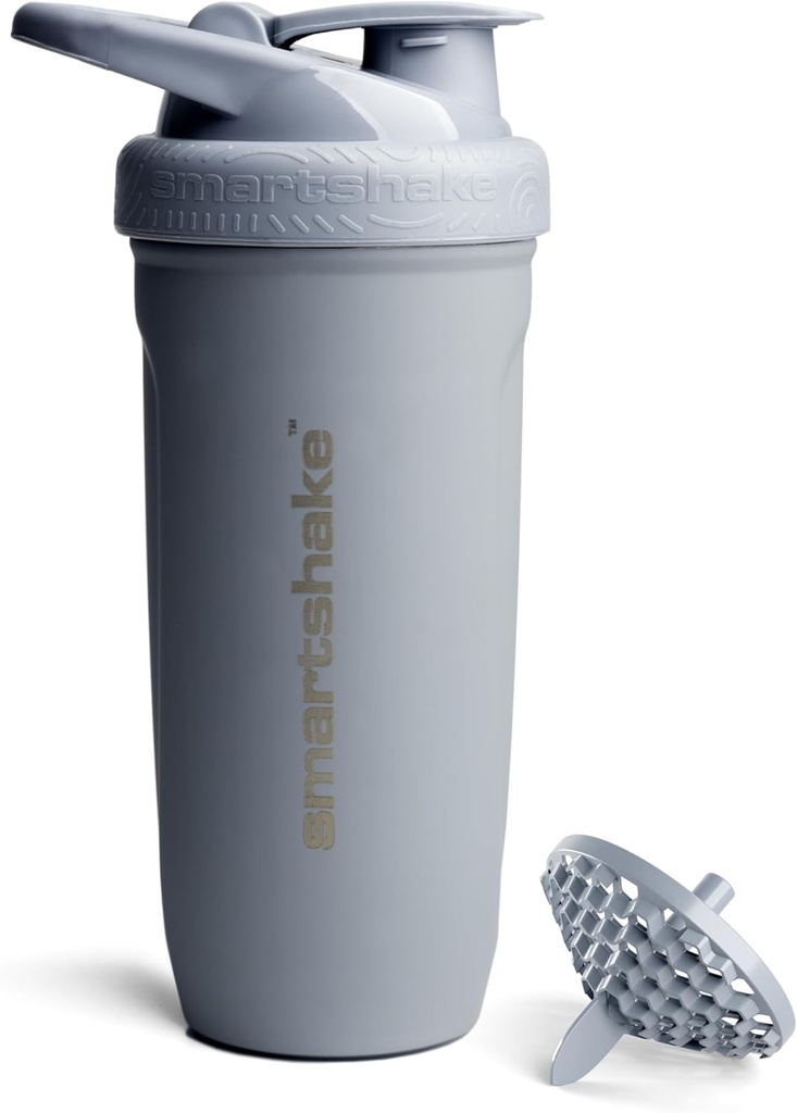 Smartshake Reforce Stainless Steel Protein Shaker Butelka 900 ml XI124; 30 oz - Leakproof Screw- on Lid - BPA Free - Nieizolowana butelka - Unisex (Grey)