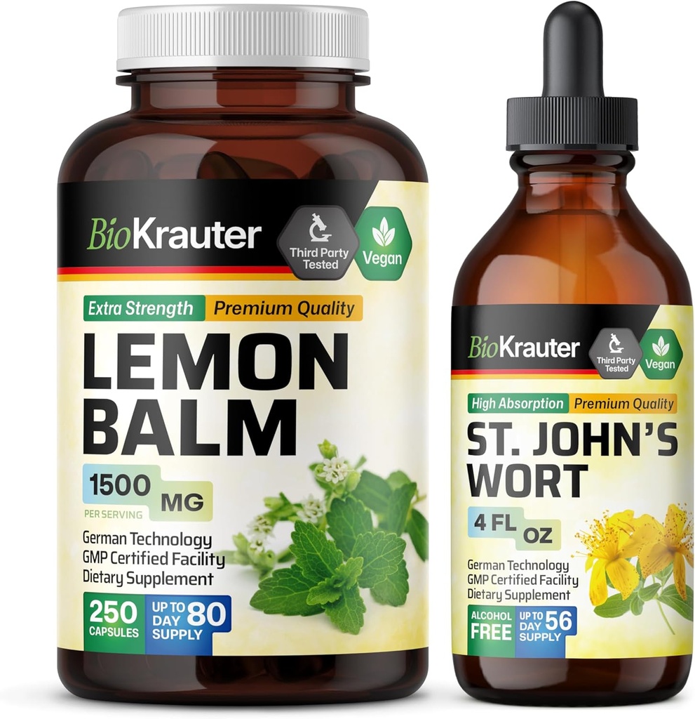 BIO KRAUTER Lemon Balm 250 Kapsułki i St. John 's dziurawca nalewka 4 Fl. Oz.