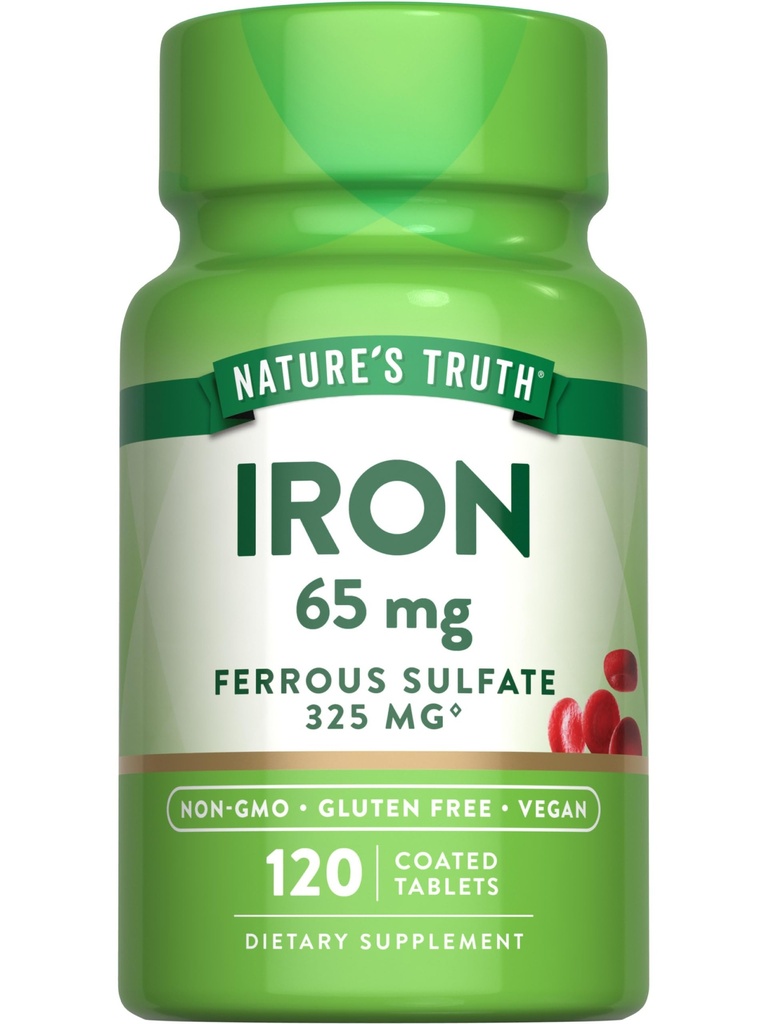 Nature 's Truth Iron Supplement Agregat 124; 65mg Agregat 124; 120 Tablets Agregat 124; 325mg Siarczan żelaza 124; Non- GMO & Gluten Free Pills