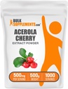 BulkSupplements.com Acerola Cherry Extract Powder - Naturalny suplement witaminy C, Acerola Cherry Powder - Wegan & Gluten Free, 500mg na jedną porcję, 500g (1,1 lbs) (opakowanie po 1)