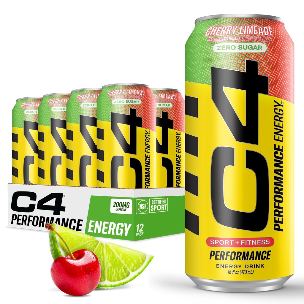 C4 Oryginalny napój energetyczny bez cukru 16oz (opakowanie po 12) 124; limonka wiśniowa 124; napój przedtreningowy bez sztucznych kolorów lub barwników