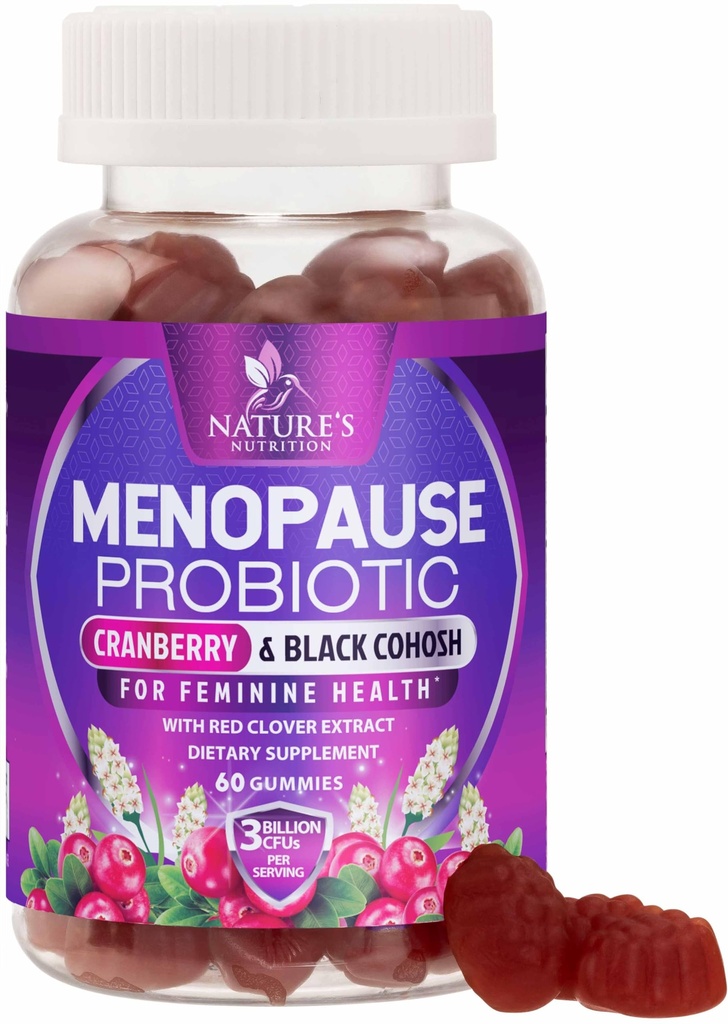 Menopauza Suplementy dla Kobiet - 3 Billion CFU Natural Menopauza Relief dla łagodnych gorących błysków i nocnych potów, PH, Probiotyki wsparcia zdrowia dla kobiet, Suplement Probiotyczny - 60 Gummies