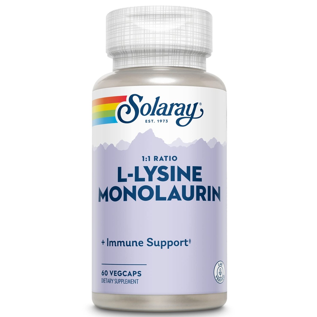 SOLARAY L- Lysine Monolauryna suplement wsparcia immunologicznego, 1: 1 Stosunek do funkcji układu immunologicznego, 500 mg każdy, 60- Day Money Back Guarantee, 30 Służenia, 60 VegCaps