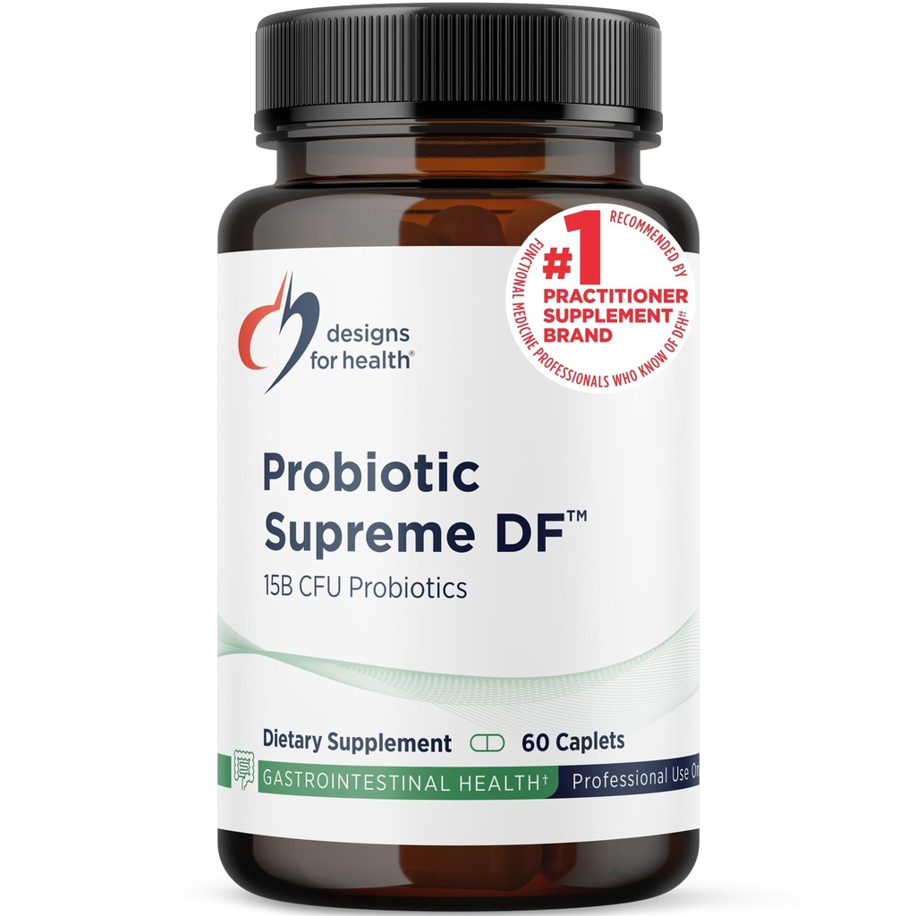 Designs for Health Probiotic Supreme DF - 15 Billion CFU Dariry Free Probiotic with Acidophilus + Bifidobacterium Longum, GI + Immune Support Supplement or Adult, Men + Women (60 Caplets)