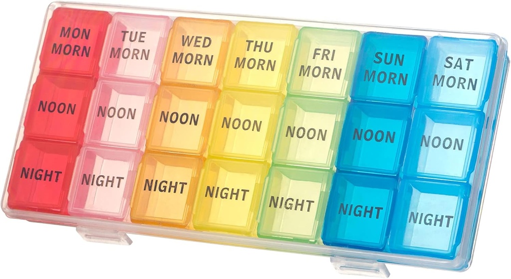 kiniza Small Weekly Pill Organizator, 3 razy w ciągu dnia Travel Box z otwartych wzorów Holder Komory Moisture- Dowód Przenośny Przyjazny Case dla suplementów, Witamina, Medykacja