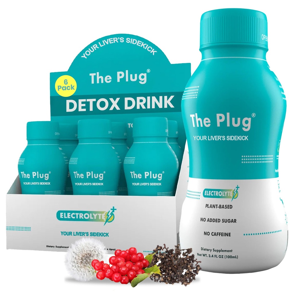 Plug Watroba Cleanse Detox & Napoje - Napoje roślinne roślinne Electrolyte Drink for Liver Support & Health, Bloating Relief, Przywracanie przeciwutleniaczy i minerałów 124; Napoje energetyczne złożone z wątroby (6- Pack)