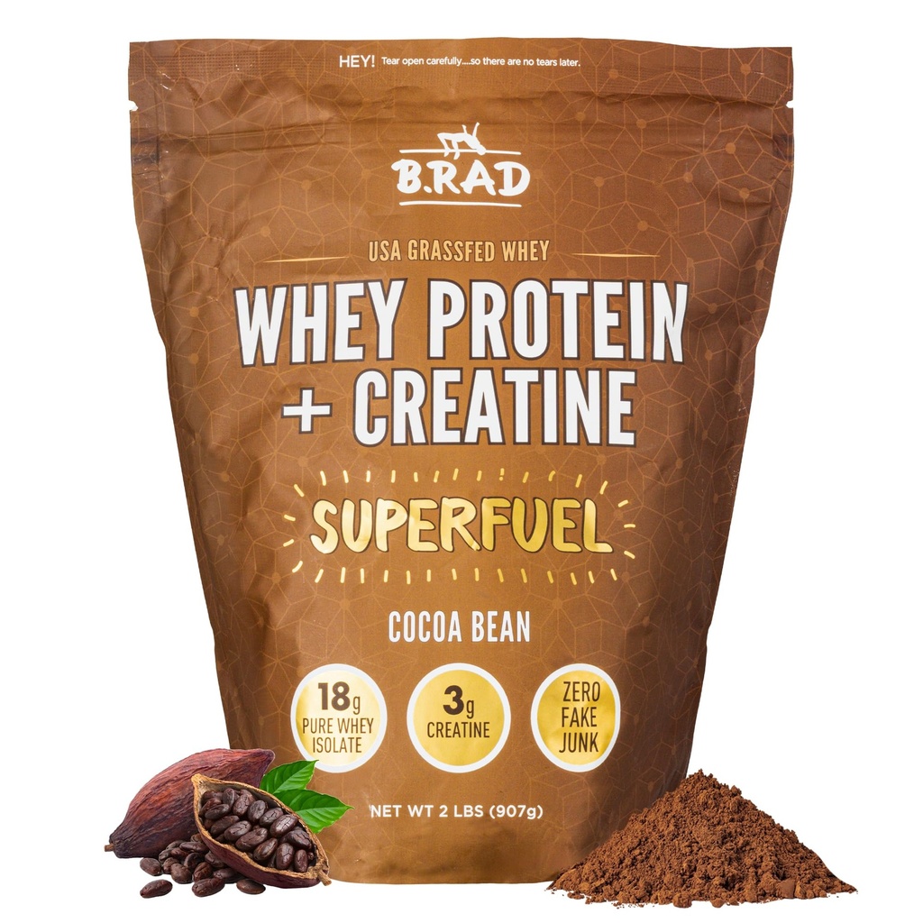 B.rad Superfuel - Wyizolowane białko serwatki z trawy wzmocnione krewnym 124; Farm- Fresh, Easy- to- Digest, Czyste składniki 124; 2 funty 124; 100% USA Sourced Bean 124; Cocoa Bean (Czekolada)