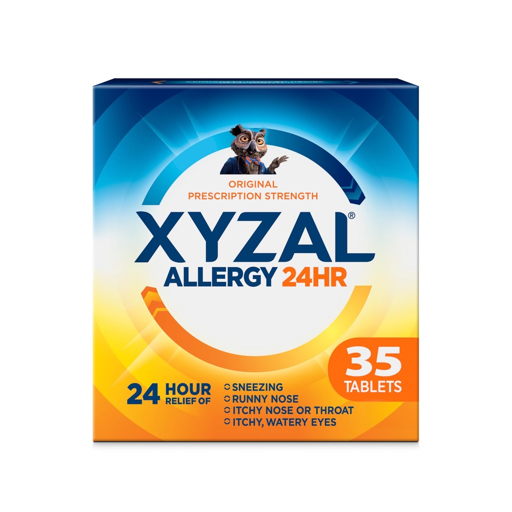 Xyzal 24-godzinny lek przeciwalergiczny, Oryginalna przepisana siła Antyhistamina, Lewocetyryzyna Dichlorowodorek Tabletki, 5 mg, 35