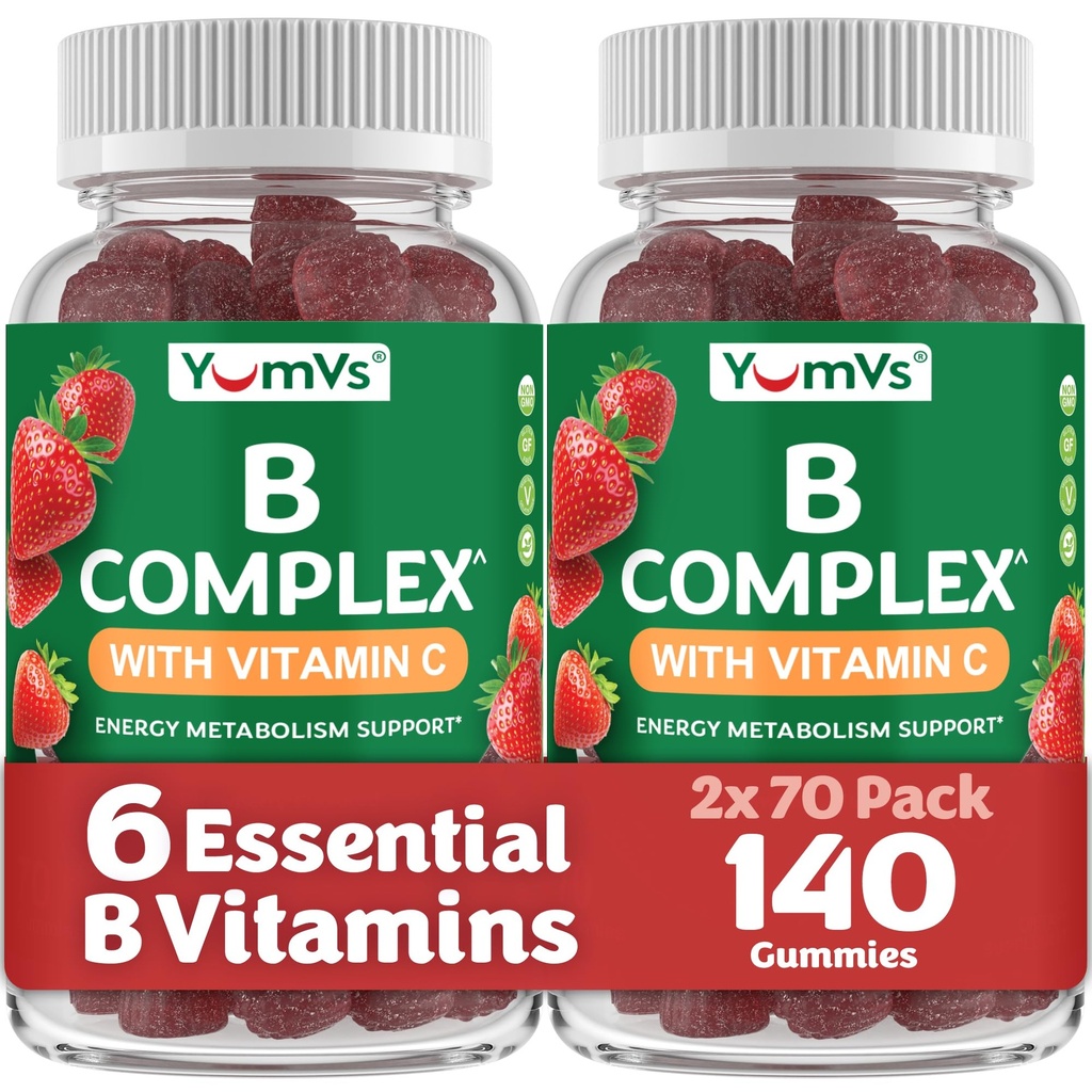 B Kompleksowe gumki z witaminą C - Great Tasting 1 a Dni energii i układu nerwowego Wsparcie dla dorosłych - Wegan, Kosher, NieGMO Witamina B Kompleksowe gumki z B12, B6, & Kwas foliowy - 70 Count (2 Pack)