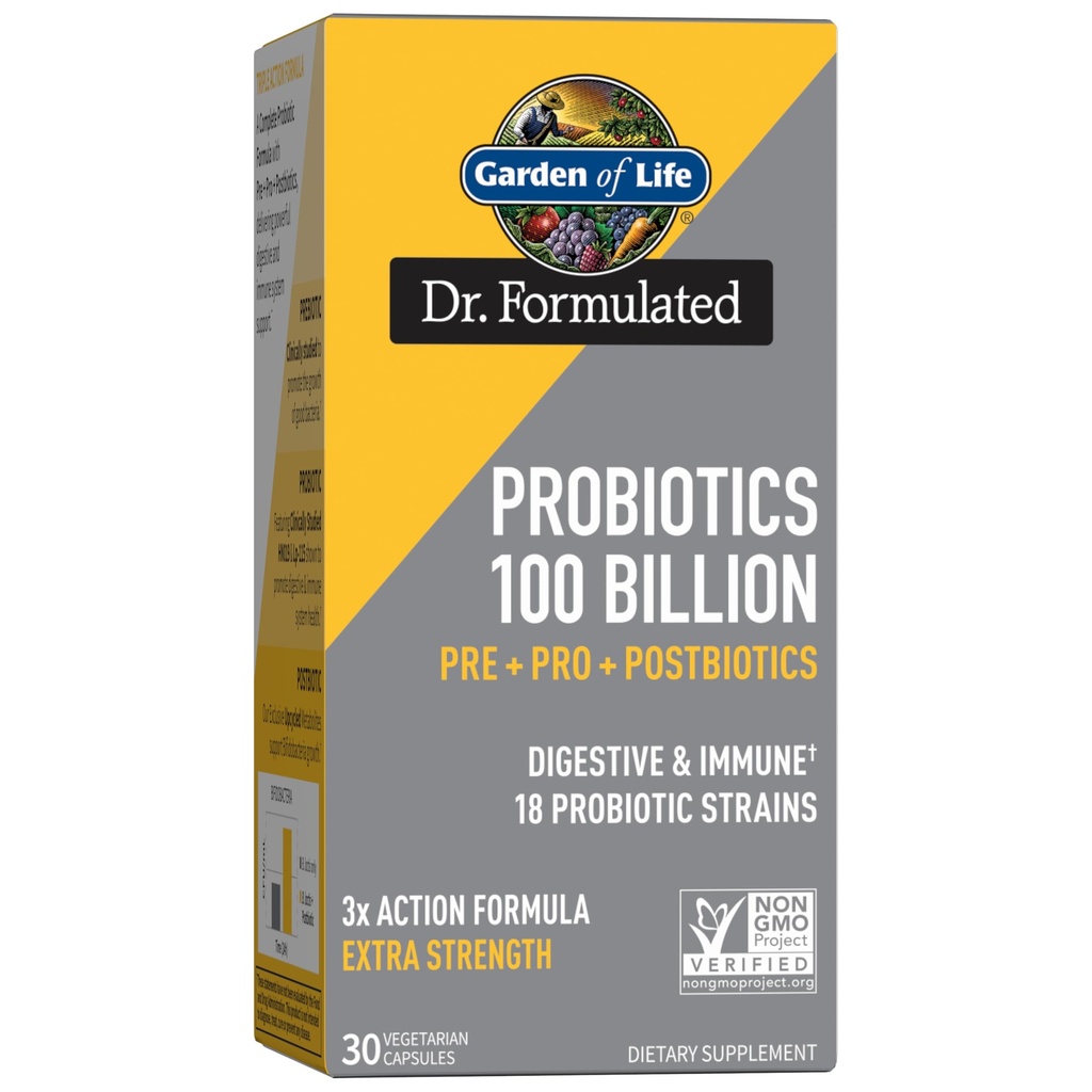 Ogród Życia Dr Spreparowane Probiotyki 100 Miliard CFU Pre + Pro + Postbiotyki - Dodatkowa siła Digestive & Immune Support for Men and Women, Ziemniaki, Acacia, Postbiotic Metabolites, 30 Kapsułki