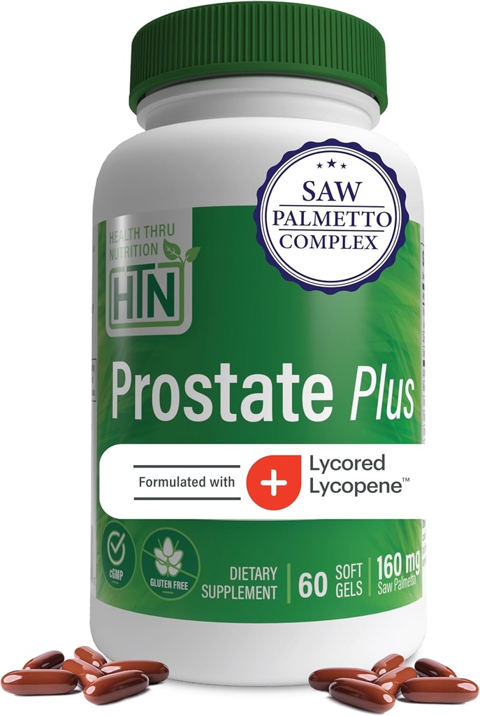 Zdrowie Prostate Thru Nutrition Plus z Saw Palmetto Extract, Lycopene jako Lycored, Sterole roślinne, Selen, Cynk i nasiona dyni 124; Kompletne wsparcie Prostate 124; Non-GMO & Gluten Free (Opakowanie 60)