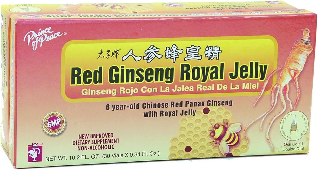 Prince Of Peace Red Ginseng Royal Jelly, 10 Milliter - 30 butelek na opakowanie - 3 opakowania na walizkę.