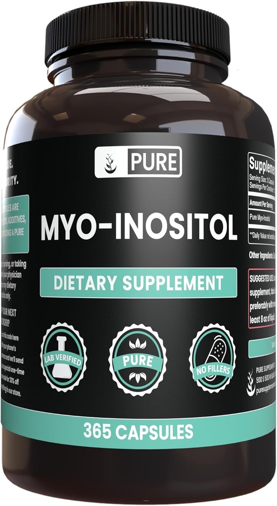Pure Original Składniki Myo- Inositol (365 Kapsułki) No Magnezu lub wypełniacze ryżu, Zawsze Czysty, Laboratorium zweryfikowane