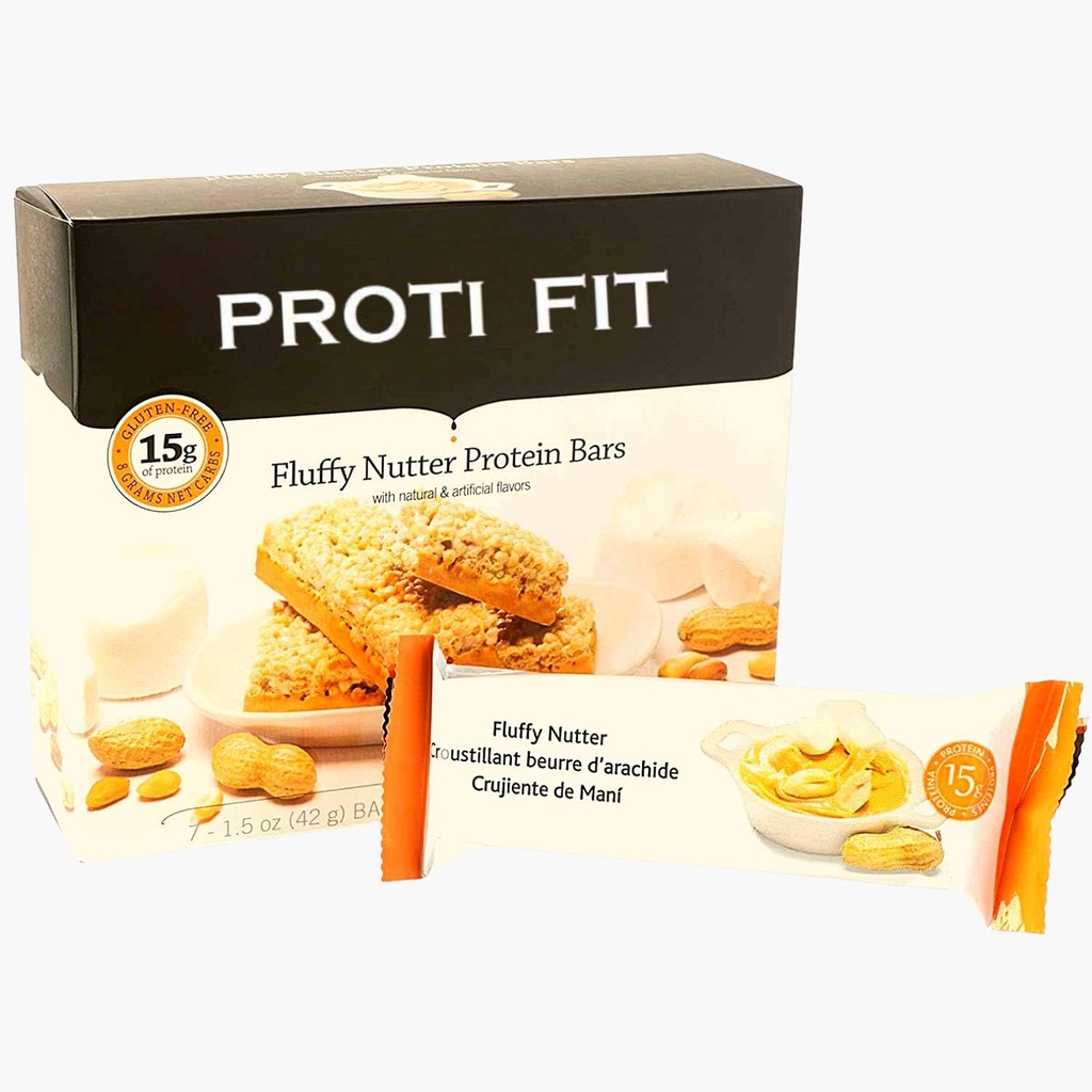 Proti Fit - Fluffy Nutter Low- Carb Protein Bars, Low- Calorie Snacks for Weight Loss and Healthy Meals (Fluffy Nutter, 1 Pack)