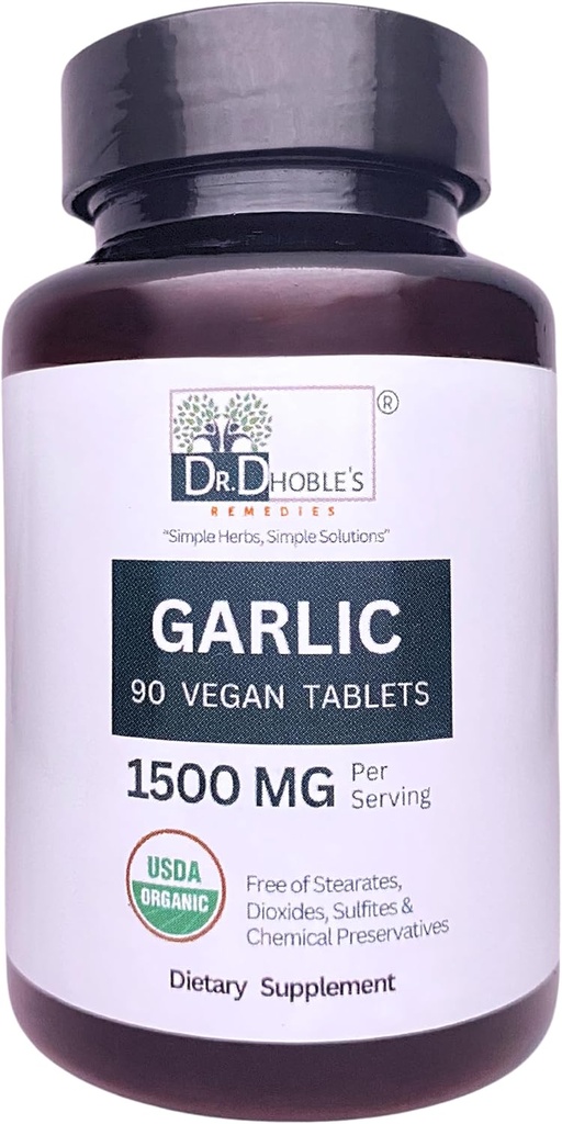 USDA Organic Garlic Tablets Made Natural Herbs, No Additives, 1500 Mg / Serving, Non-GMO, Gluten- Free 90 Vegan pigułki dla mężczyzn i kobiet