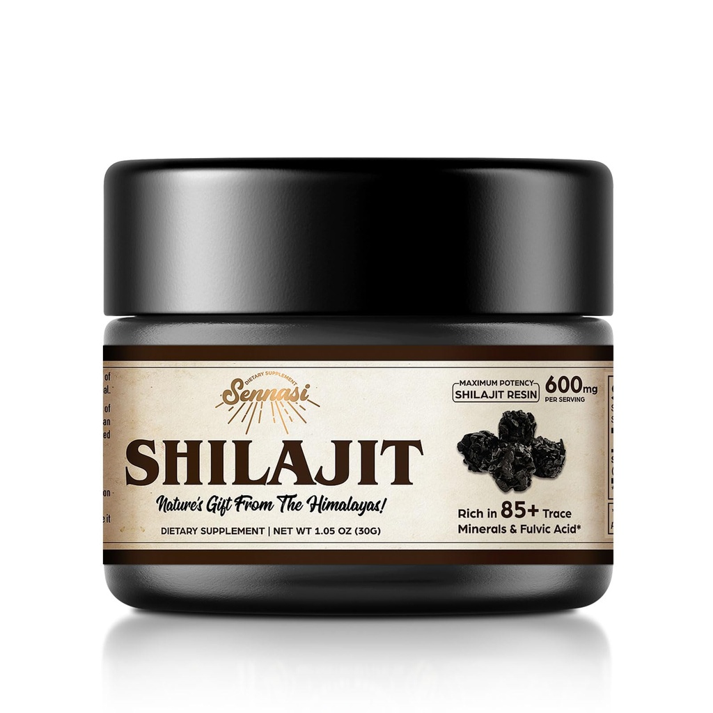 Shilajit Pure Himalayan Organic Shilajit Resin - 600mg Maximum Potency Natural Organic Shilajit Resin z 85 + Ślad minerałów i kwasu Fulvic dla energii, Wsparcie immunologiczne, 30 Grams (1 Pack)