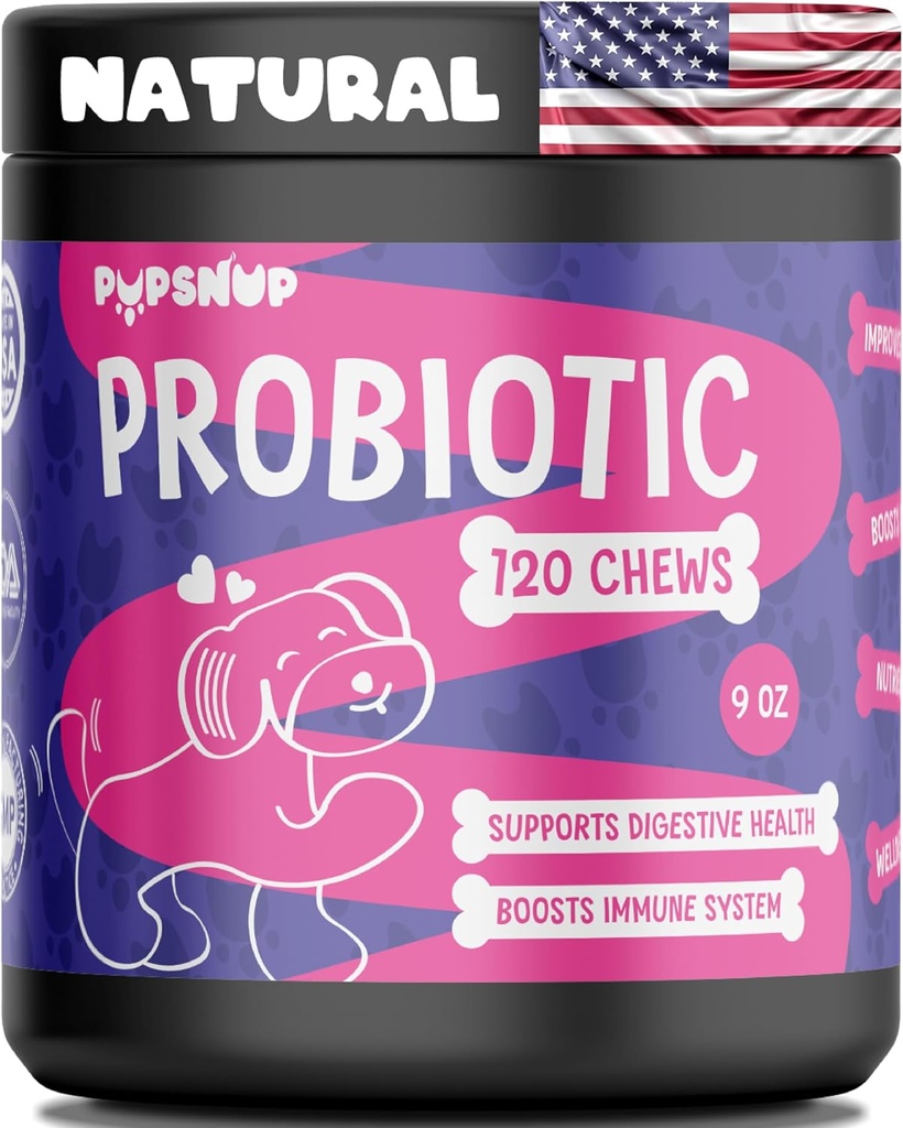 PupSnup - Probiotyki dla Dogs- Wsparcie Gut Zdrowie, Zdrowie i Wzmacnianie układu immunologicznego - Dynia i Papaya Powder - 120 Soft Chews- Made in USA