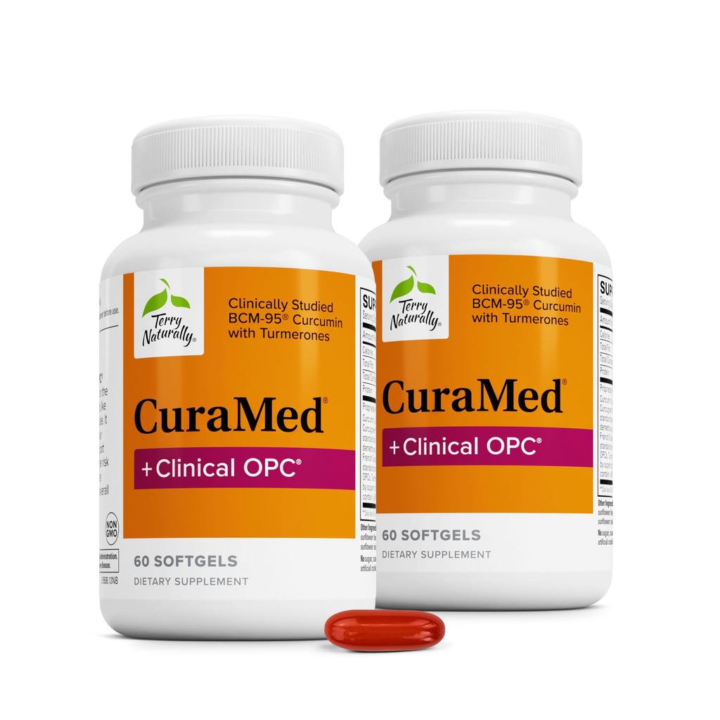 Terry Natural CuraMed + Clinical OPC - Kurkumina Suplement z francuskim ekstraktem z nasion winorośli - Mózg, Prostate & Liver Health Support - Suplement z Ar- Turmeron - 60 Softgels (2 Pack)