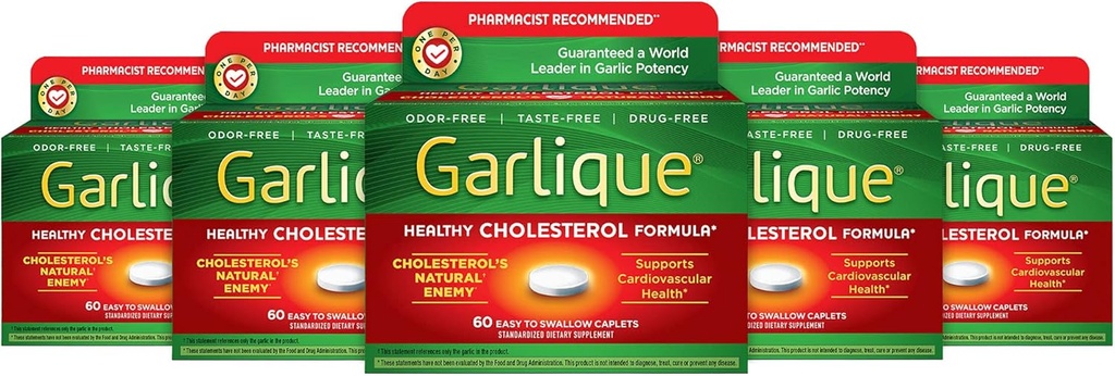 Garlique Healthy Cholesterol Formuła z 5000 µg Allicin, 60 Enteric Coated Caplets (Opakowanie 5)