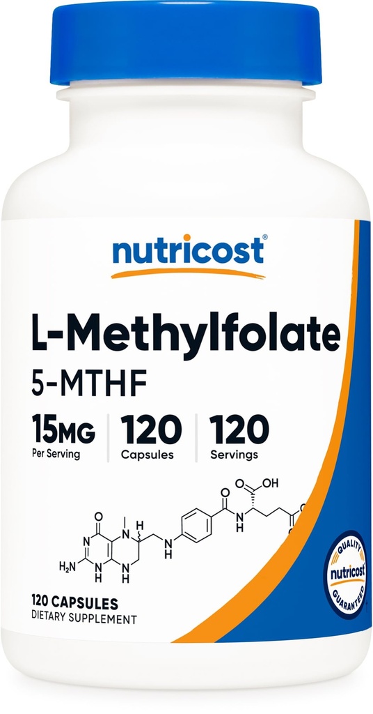 Nutricost L- Methylfolate 15 mg, 120 kapsułki (5- MTHF) - wegan, Non-GMO, Gluten Free