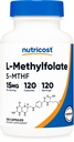 Nutricost L- Methylfolate 15 mg, 120 kapsułki (5- MTHF) - wegan, Non-GMO, Gluten Free