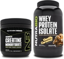 Monowodzian NutraBio Creatine, nieflaworyczny, 150g i izolat białka serwatkowego, karmel waniliowy, suplement Bundle - Energia mięśniowa, Lean Muscle Growth, Odzysk i Siła
