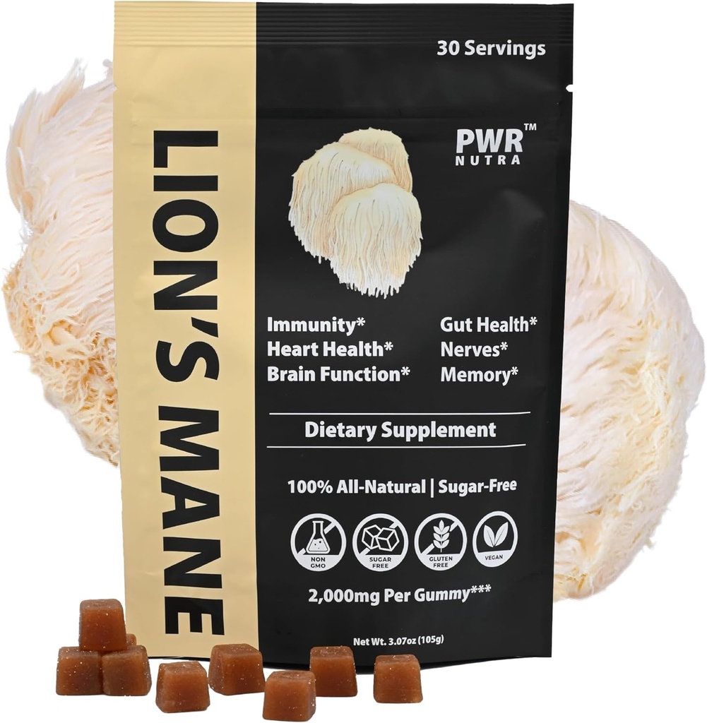 Prawdziwe Gumki Lwa Gumowe - Serce, Immunitet, Zapalenie, Wsparcie dla mózgu, Wegan, Sugarfree, GF, 30 TRUE Servings, 3.7oz