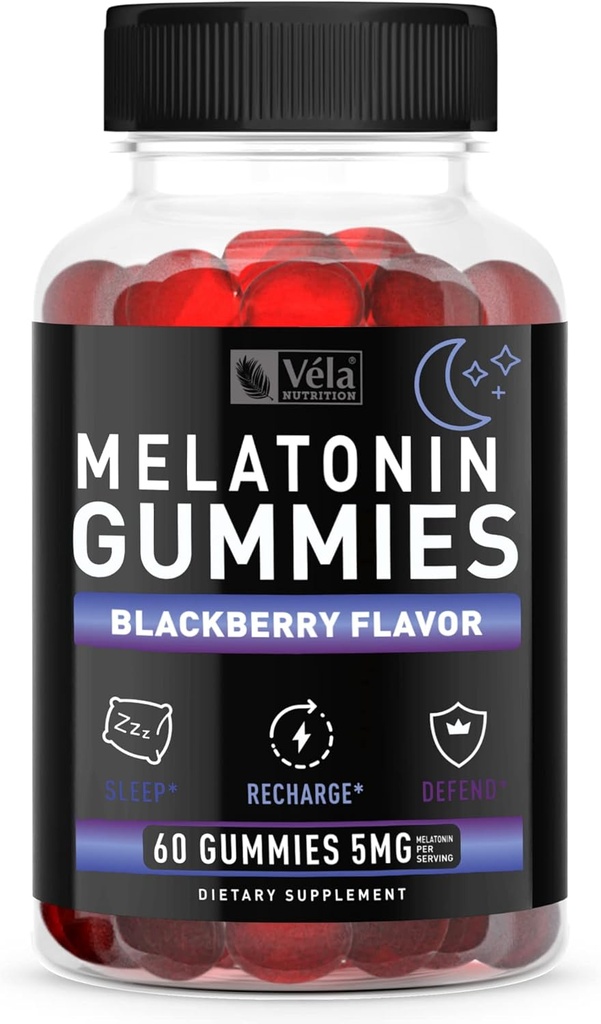 Melatonina Black Berry Gummies 5 mg, Nighttime Sleep Support Chewable Supplement
