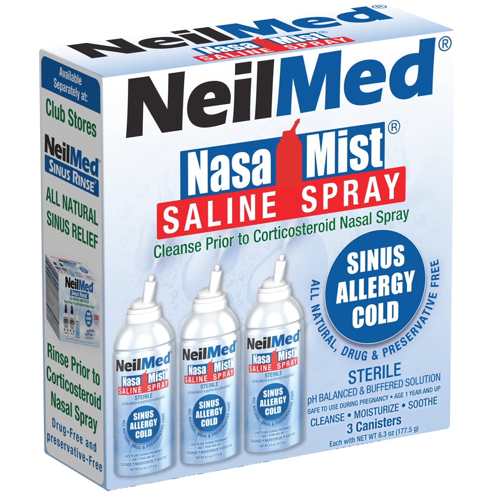 NeilMed NasaMist Isotonic Saline Spray. Soothe, Moisturize i Cleanse Korzystanie specjalnie zaprojektowane końcówki. 177ml. Zawiera 3 kanistry NasaMist