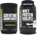 Monowodzian NutraBio Creatine, Nieflawored, 500 g i izolacja białka serwatkowego, Nieflawored, Suplement Paleta - Energia mięśniowa, Lean Muscle Growth, Odzysk i Siła