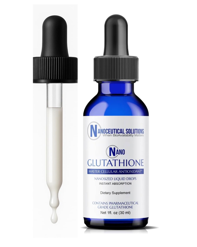 Nano glutation Drops by Nanoceutical Solutions, farmaceutyczny suplement płynny klasy, Ultraefficient Wchłanianie, do 8 razy wyższy niż Glutathione kapsułki 124; 30 Służenie