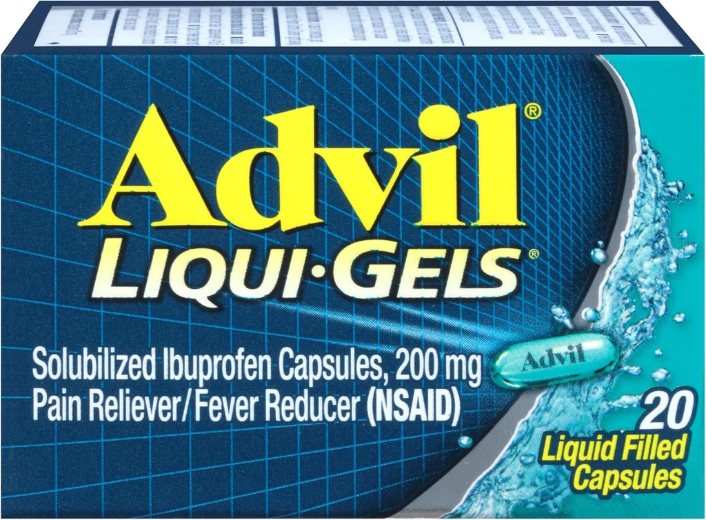Advil Liqui- żele Ból Reliever i Fever Reducer, Leki przeciwbólowe dla dorosłych z Ibuprofen 200mg w leczeniu bólu głowy, bólu pleców, bólu menstruacyjnego i bólu stawów Relief - 20 Kapsułki napełnione płynem