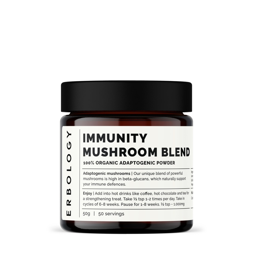 Erbologia Organic Immunitety Mushroom Complex 50 Sługi - Wysoka w Beta- glukany - Reishi, Cordyceps, Lwie grzyba, Turcja Ogon - Zrównoważony wzrost w Europie - Wegan - Nie-GMO - Nie Dodano Fillery