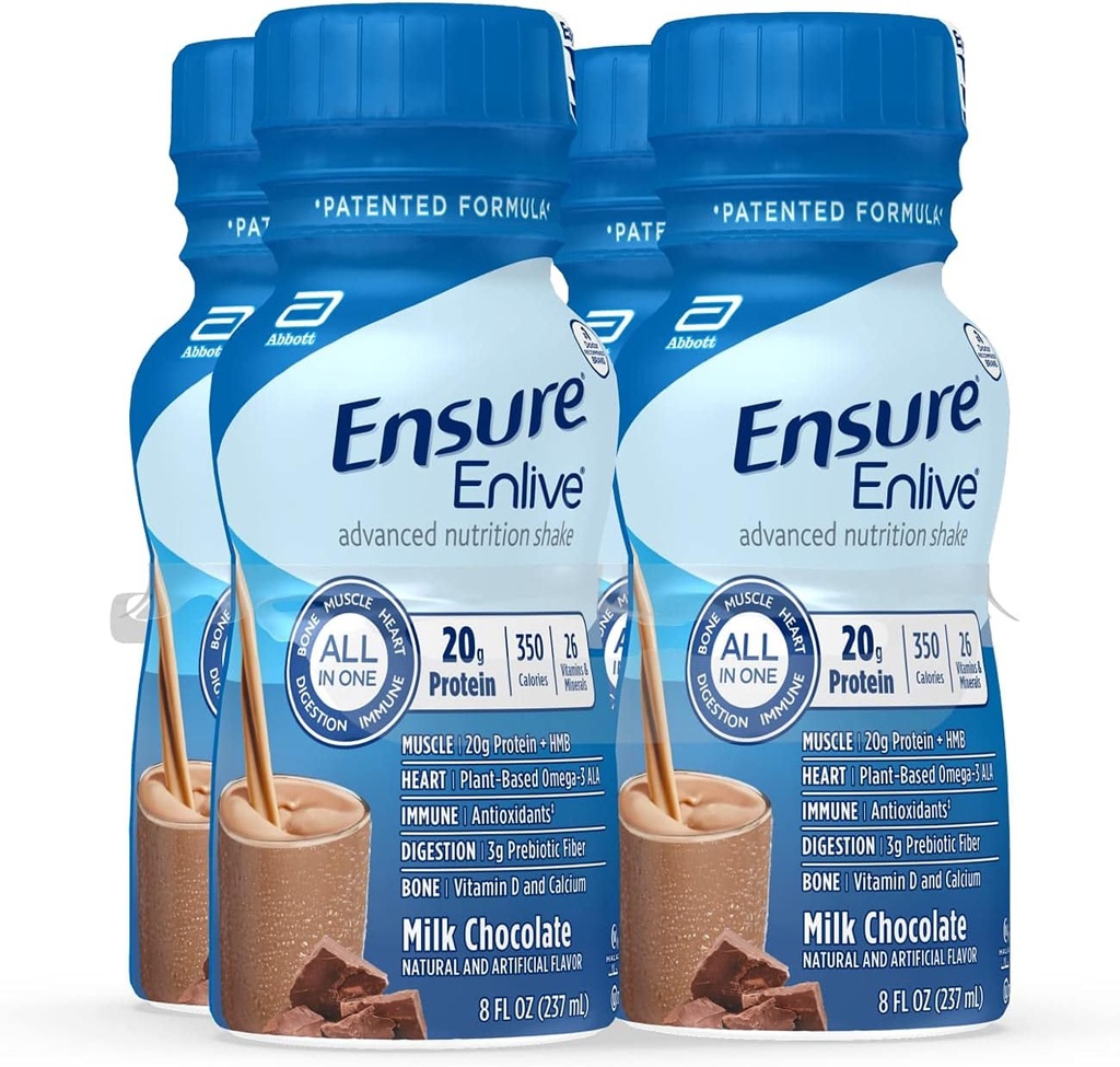 Zapewnić Enlive posiłek Shake zastępczy, 20 g białka, 350 kalorii, zaawansowane białko odżywcze Shake, Mleko czekolada, 8 Fl Oz (Opakowanie 4)