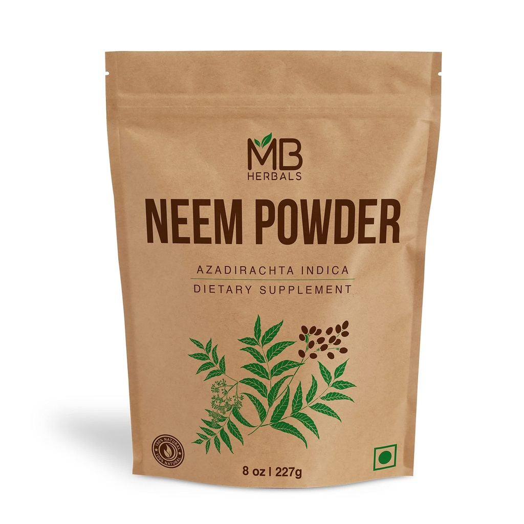 MB Herbals Pure Neem Powder 8 oz Budapest 124; 227 Gram / 0,5 LB Pure Wild- Crafted Neem Leaf Powder