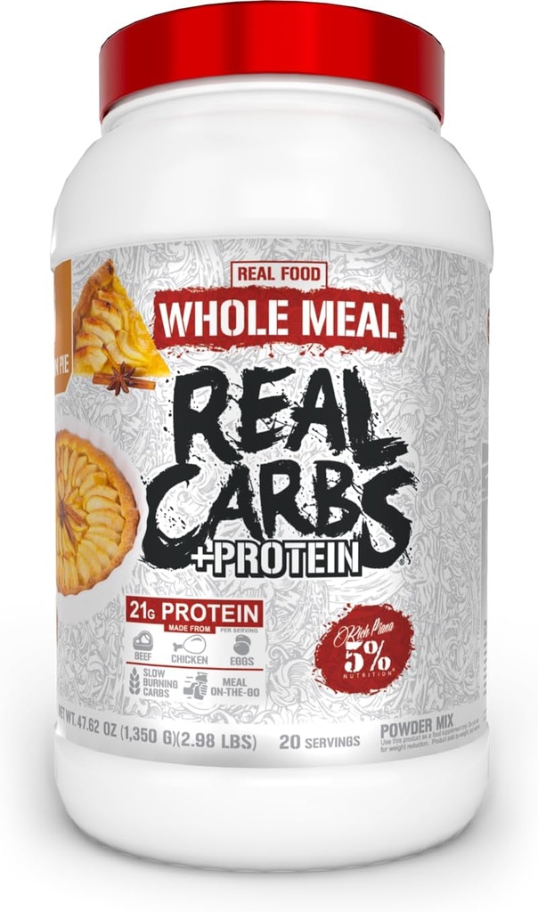 5% Żywienie Rich Piana Prawdziwe węglowodany + Białko 124; Czysty Gainer Mass Meal Protein Replacement Powder 124; Węglowodany do wstępnego treningu / Post- Workout Recovery Mączka 124; 2,9 lb, 20 Służenia (Apple Cinnamon Pie)