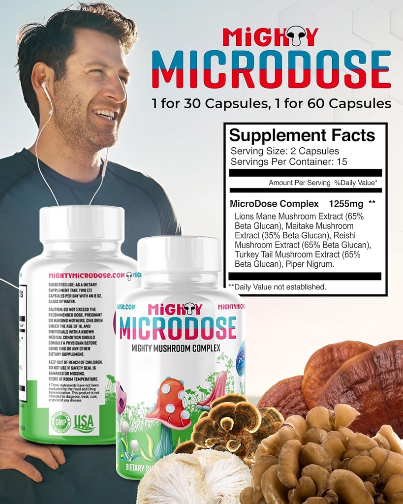5-Mushroom Nootropowy Mieszanka - 60 Kapsułki, Ogon indyk, Reishi, Maitake Mushroom Extract z wysokiej Beta Glucan, & Lion Mane Mushroom Suplement Kapsułki, Funkcjonalne Mushrooms Herbal Suplementy
