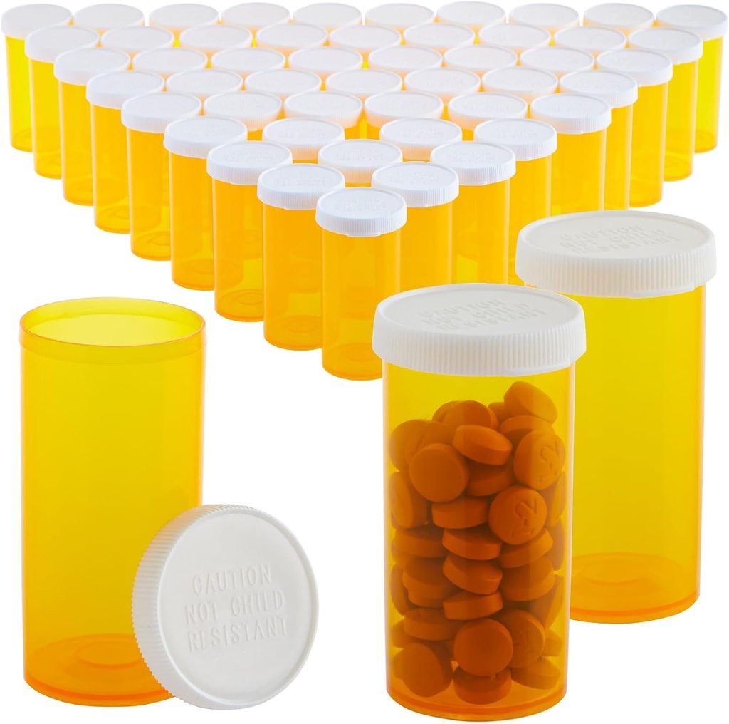 50- Pack butelki Pill Puste z kapslami - 13 butelek z tworzywa sztucznego Dill Pill - Fiolki plastikowe - Pojemniki na leki na receptę, witaminy i suplementy - Pomarańcza