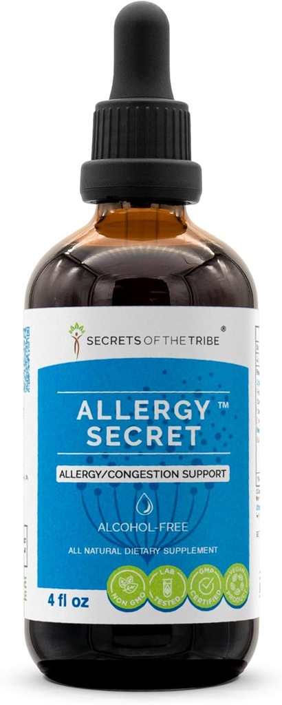 Allergy Secret Alcohol Extract, Tincture, Glycerite Rosemary, Mullein Leaf, Marshmallow, Stinging Nettle, Eyebright. Alergia / Wspomaganie Zatorów (4 FL OZ)