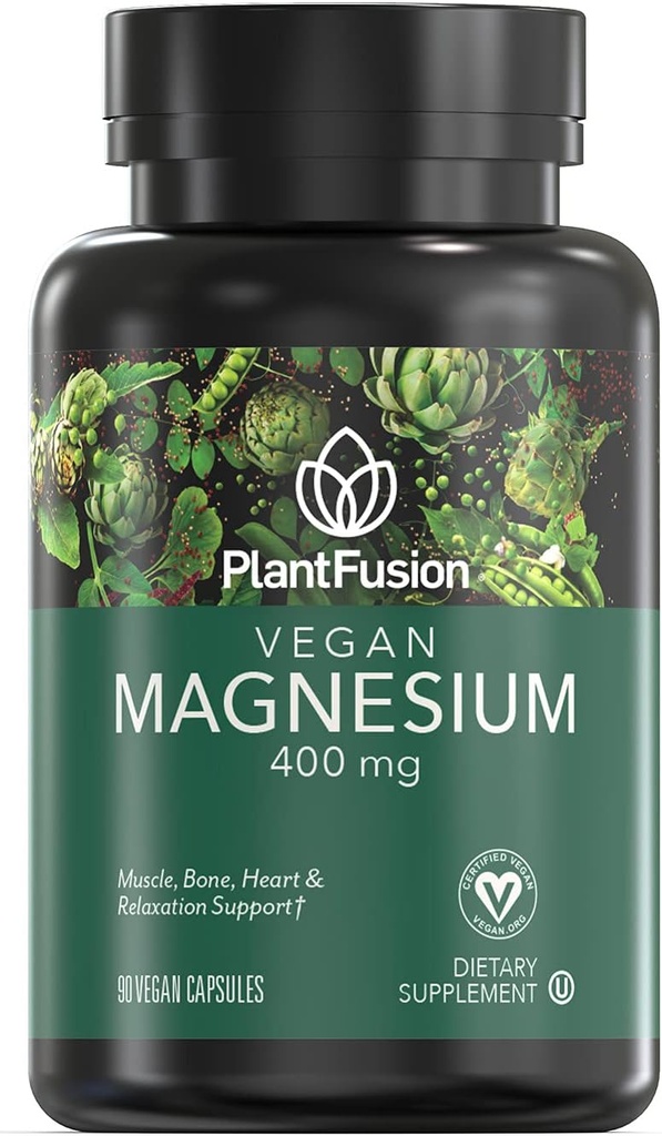 PlantFusion Wegan Magnez 400 mg Suplement diety, Mięśnie, Kości, Serce i Relaksja Wsparcie, 90 Kapsułki wegańskie