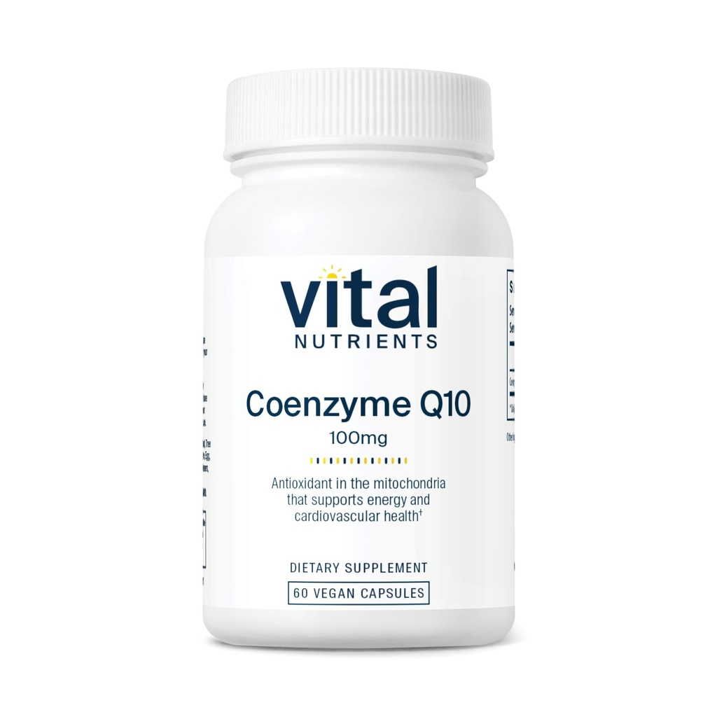 Vital Nutrigents CoQ10 100mg XI124; Vegan Supplement XI124; CoEnzyme Q10 from Ubichinone XI124; Pottent Antioksydant to Support Heart Health and Energy Levels * XI124; gluten, Dairy and Soy Free XI124; Non-GMO XI124; 60 kapsułki